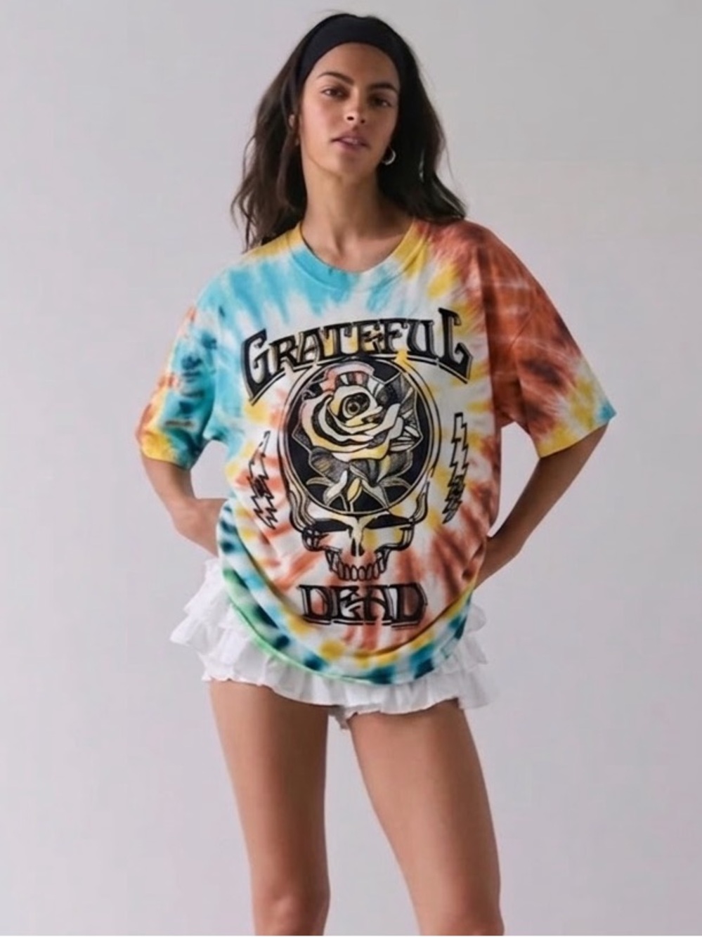 GRATEFUL DEAD Liquid Blue Tie-Dye Crewneck Tee in Blue, Yellow & Orange